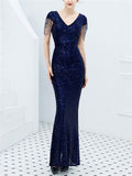 Stunning Sequined V Neck Mermaid Dinner Dresses for Ladies