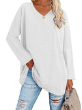 Women's V Neck Long Sleeve Cozy Loose Cotton Tops