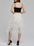 Chic Solid Elastic Waist Irregular Mesh Skirts For Women