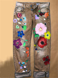 Washed Effect Floral Mom Jeans