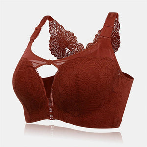 Women's Plus Size Daisy Embroidered Back Gather Bras - Wine Red