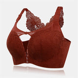 Women's Plus Size Daisy Embroidered Back Gather Bras - Red