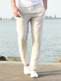 Basic Casual Linen Cotton Drawstring Trousers