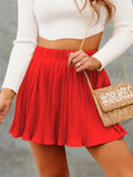 Female Gentle Elastic High Waisted Plain Pleated Skirts