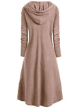 Relaxed Fit Drawstring Hooded Stretchy High Low Pullover Cloak Dress