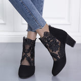 Sexy Lace Back Zipper Chunky Heels Pumps for Women