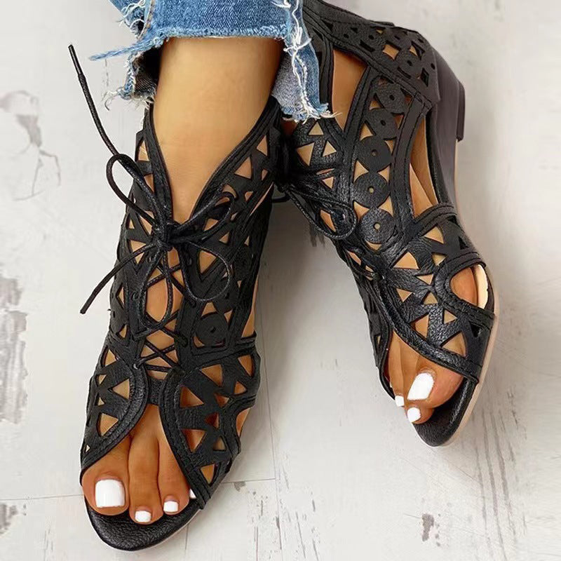 Vintage Hollow Out Ankle Strap Roman Sandals for Women