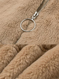 Comfortable Warm Full Zip Fastening Side Pocket Artificial Fur Cropped Coat
