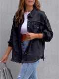 Sweet Candy Color Ripped Raw Edge Female Trendy Denim Jacket