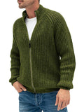 Solid Color Zipper Turtleneck Knitted Cardigan Sweater
