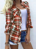 Temperament All-match Female Lapel Plaid Blouse