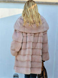 Premium Quality Grooved Pattern Faux Fur Hooded Coat