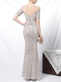 Shimmering Sequined Illusion Neck Mermaid Dress for Evening Party