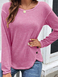 Casual Crewneck Pullover Irregular Hem Hide Belly Women Tops