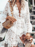 Sexy Ladies Deep V Neck Leisure Vacation Crochet Lace Dress