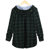 Women's Long Sleeve Button Up Hooded Plaid Shirts for Spring