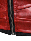 Fashion Solid Color Zipper Stitching Fur Collar Men's Leather Jacket