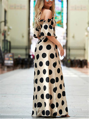 Stylish Off Shoulder Polka Dot Shirred Dress
