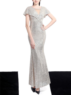 Shimmering Sequined Backless Maxi Dress for Evening