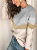 Trendy Striped Contrast Color Knit Pullover Round Neck Raglan Sleeve Sweater