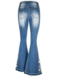 Women's Washed Effect Floral Embroidery Bell Bottoms Jeans for Summer Autumn