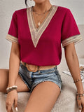 Classy V Neck Loose Short Sleeve T-shirt for Ladies