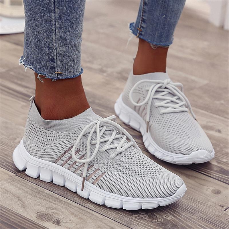 Solid Color Mesh Breathable Lace-Up Sneakers For Women