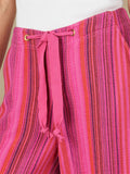 Summer Beach Drawstring Stretchy Stripe Straight Leg Pants for Women