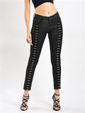 Women's Sexy Style Black Slim Fit Stretchy Rivet Double-Breasted Jeans