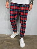 Stylish Casual Contrast Color Plaid Printed Sporty Pants For Men