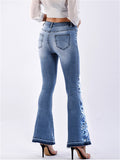 Women's Fashion 3D Embroidery Long Denim Jeans