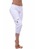 Stretch-Fit Drawstring Fastening Multi-Pocket Lightweight Capri Pants