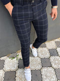 Trendy Simple Style Plaid Pattern Leisure Solid Color Pants With Pockets