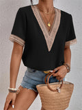 Classy V Neck Loose Short Sleeve T-shirt for Ladies