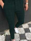 Trendy Simple Style Plaid Pattern Leisure Solid Color Pants With Pockets