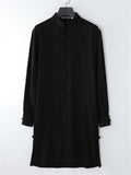 Mens Vintage Stand Collar Solid Color Cotton&Linen Robes