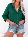 Office Lady Simple Button Pocket Comfortable Pure Color Silk Blouses
