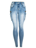 Women's Casual Style Slim Fit Multi-Pocket Long Denim Pants