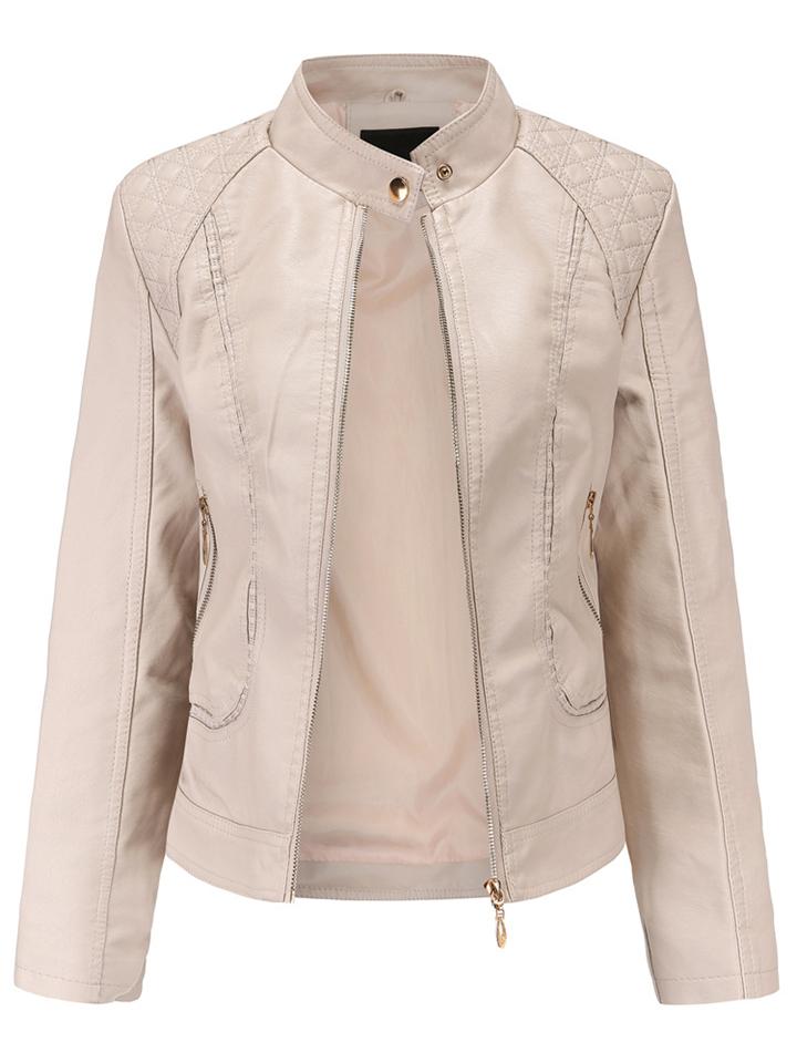 Women's Casual PU Leather Stand Collar Jacket Coat