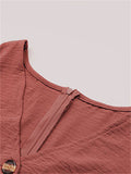 Female Sunny Vacation V Neck Button Design Short Sleeve Loose Jumpsuit