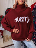 Women's Cute Comfort Bat Sleeve High Neck Christmas Sweaters