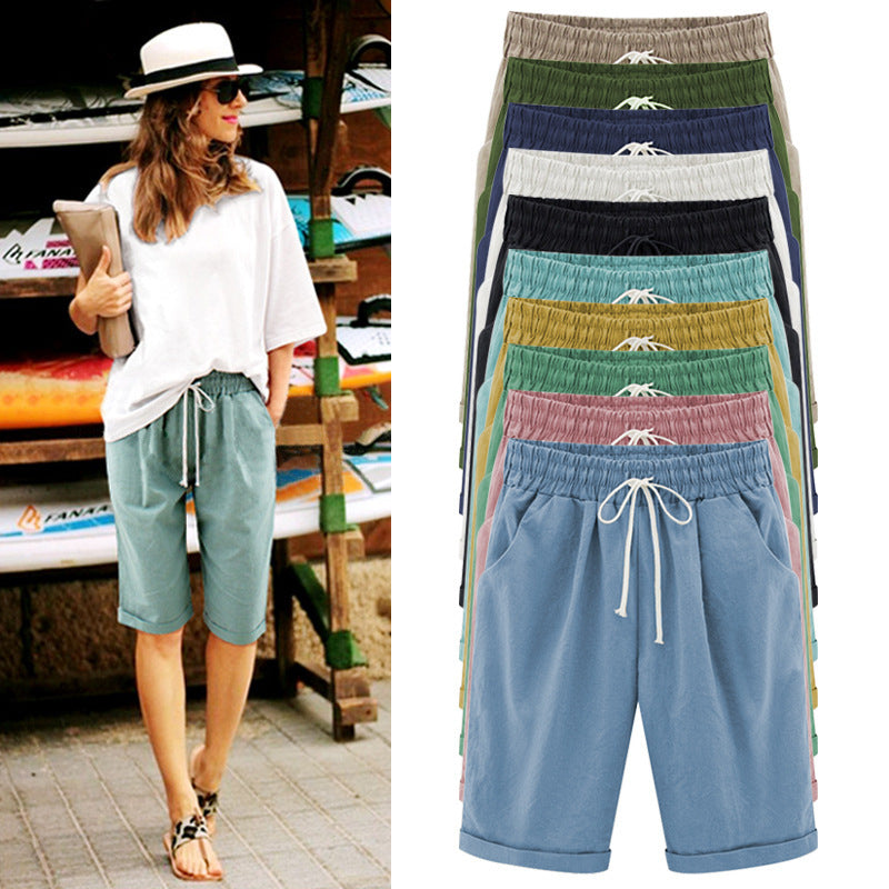 Elastic Waistband Lace Up Bermuda Beach Shorts for Women