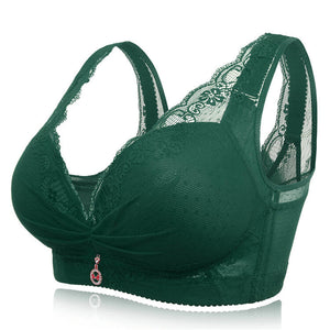 Comfort Deep Plunge Side Support Wireless Busty Lace Bras - Green