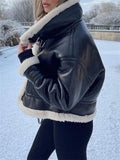 Fashion Thick Extra Warm Faux Leather Shearling Jacket Coat for Women