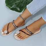 Super Cute Toe Ring Flat Heel Rhinestone Beach Sandals