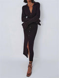 Women's Fashion Simple Style V-Neck Long Sleeve Sweater Dress