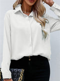 Silky Cozy Female Lapel Solid Color Chiffon Blouse