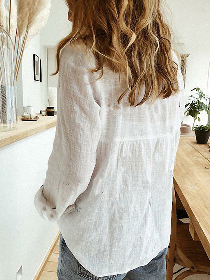 Casual Long Sleeves Linen Blouses For Women