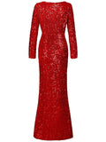 Stunning Low V Neck Sequined Long Sleeve Mermaid Dress for Prom