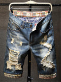 Men's Retro Style Ripped Patchwork Denim Shorts